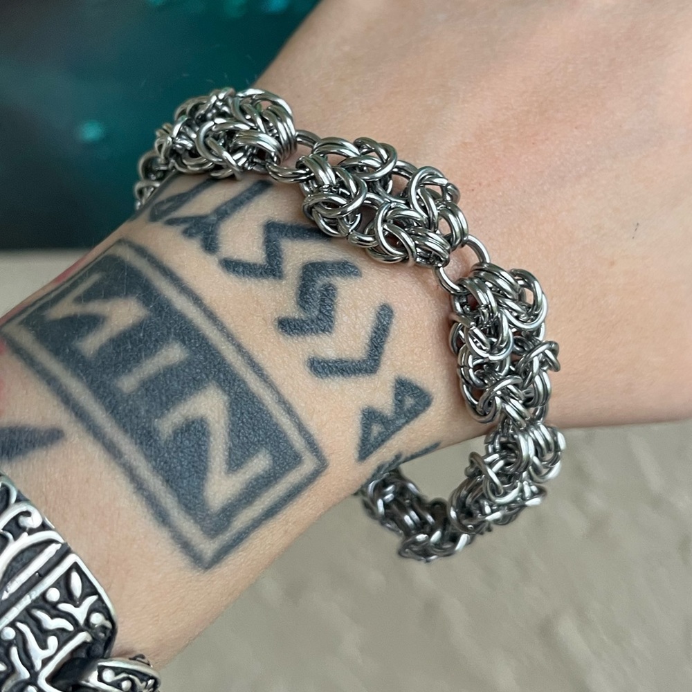 Maille chain stainless steel double bizantine link bracelet . Handmade - Picture 13 of 16